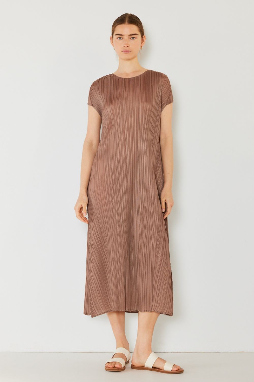 Marina West Swim Pleated Cap Sleeve A-Line Dress
