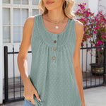 Eyelet Buttoned Round Neck Tank
