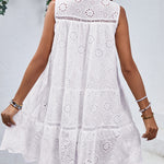 Eyelet Tie Neck Sleeveless Mini Dress
