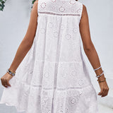 Eyelet Tie Neck Sleeveless Mini Dress
