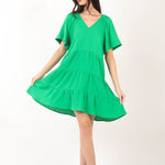 VERY J Texture V-Neck Ruffled Tiered Dress
