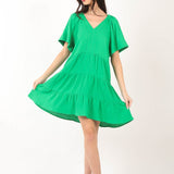 VERY J Texture V-Neck Ruffled Tiered Dress
