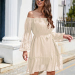 Swiss Dot Off-Shoulder Balloon Sleeve Dress
