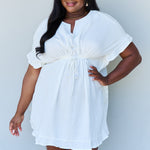 Ninexis Out Of Time Full Size Ruffle Hem Dress with Drawstring Waistband in White
