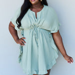 Ninexis Out Of Time Full Size Ruffle Hem Dress with Drawstring Waistband in Light Sage
