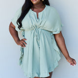 Ninexis Out Of Time Full Size Ruffle Hem Dress with Drawstring Waistband in Light Sage
