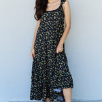 Doublju In The Garden Ruffle Floral Maxi Dress in  Black Yellow Floral
