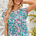 Printed Round Neck Cap Sleeve Blouse
