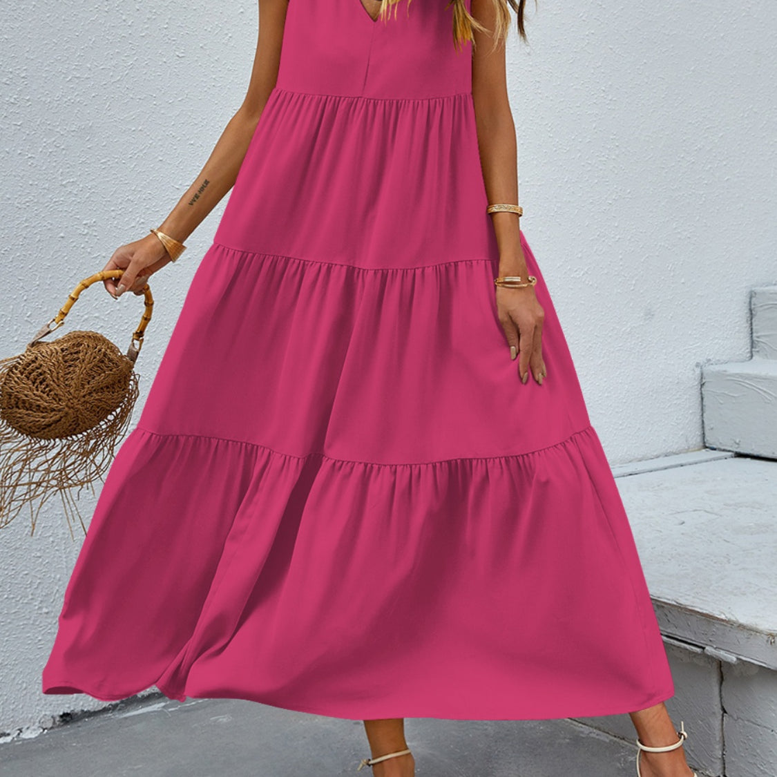 Tiered V-Neck Sleeve Dress
