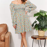 Double Take Floral Smocked Flounce Sleeve Square Neck Dress
