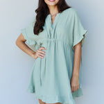 Ninexis Out Of Time Full Size Ruffle Hem Dress with Drawstring Waistband in Light Sage
