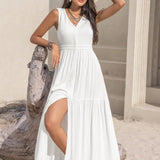 Slit V-Neck Sleeveless Dress
