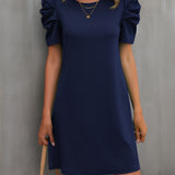 Round Neck Puff Sleeve Mini Dress
