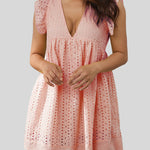 Ruffled Eyelet Cap Sleeve Mini Dress
