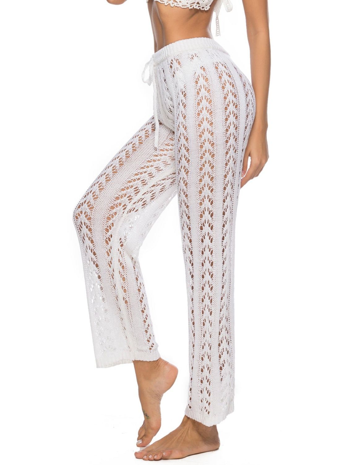 Cutout Drawstring High Waist Swim Pants
