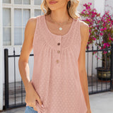 Eyelet Buttoned Round Neck Tank
