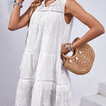 Eyelet Tie Neck Sleeveless Mini Dress
