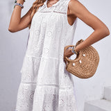 Eyelet Tie Neck Sleeveless Mini Dress
