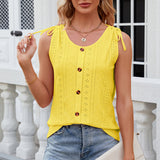 Eyelet Round Neck Wide Strap Tank
