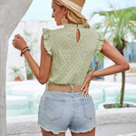 Eyelet Ruffle Trim Cap Sleeve Tank
