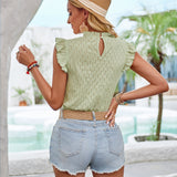 Eyelet Ruffle Trim Cap Sleeve Tank
