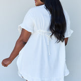 Ninexis Out Of Time Full Size Ruffle Hem Dress with Drawstring Waistband in White
