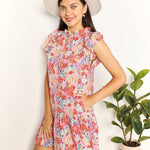 Double Take Floral Tie Neck Cap Sleeve Dress
