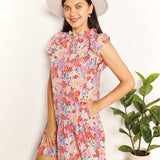 Double Take Floral Tie Neck Cap Sleeve Dress
