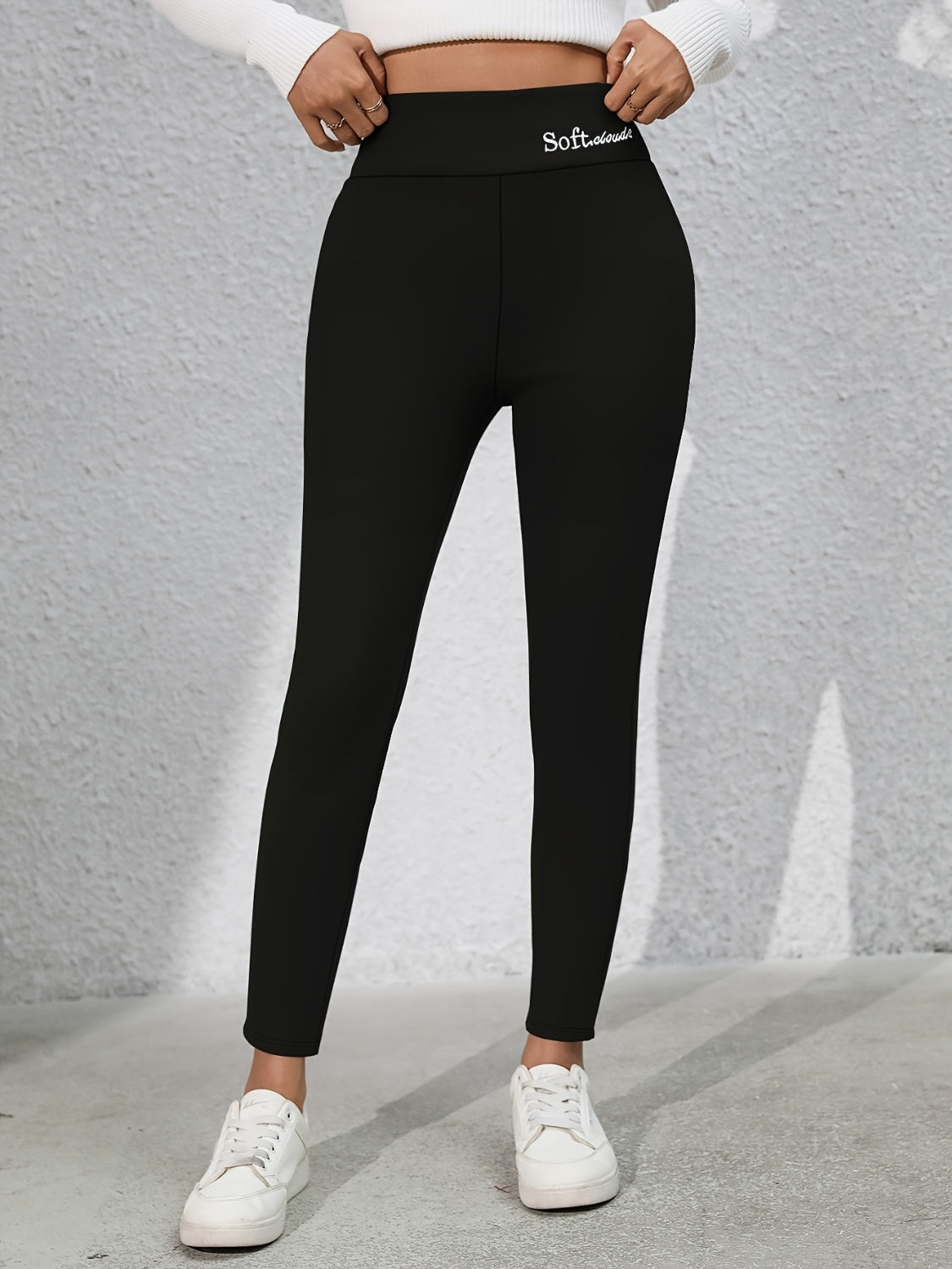 Full Size Letter Embroidered High Waist Leggings
