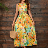 Cutout Floral Round Neck Sleeveless Dress
