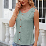 Eyelet Round Neck Wide Strap Tank
