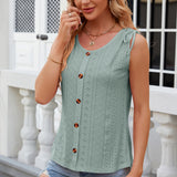 Eyelet Round Neck Wide Strap Tank
