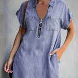 Denim Dress With Zip Closure
