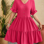 Swiss Dot Ruffled V-Neck Tiered Dress
