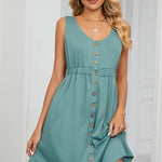 Buttoned Wide Strap Mini Dress
