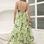 Backless Printed V-Neck Cami Dress
