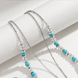 Artificial Turquoise Beaded Double-Layered Cross Necklace
