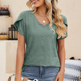 Eyelet V-Neck Petal Sleeve T-Shirt
