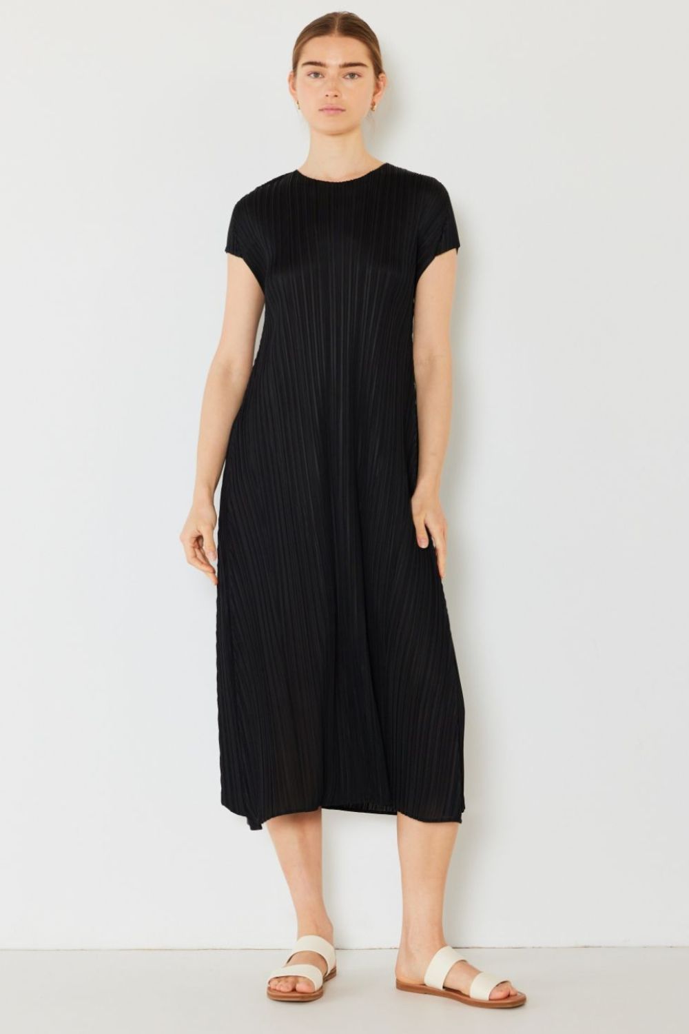 Marina West Swim Pleated Cap Sleeve A-Line Dress
