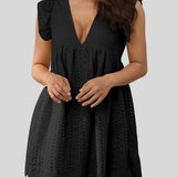 Ruffled Eyelet Cap Sleeve Mini Dress
