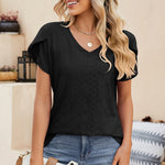 Eyelet V-Neck Petal Sleeve T-Shirt
