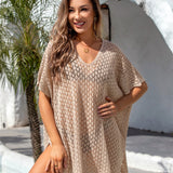 Openwork Slit Scoop Neck Cover Up
