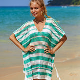 Tassel Openwork Striped V-Neck Cover Up
