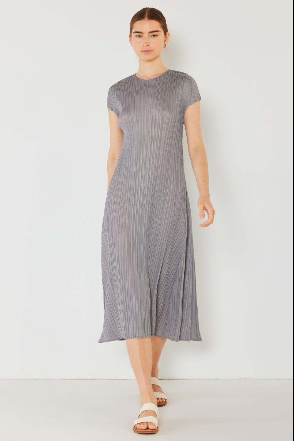 Marina West Swim Pleated Cap Sleeve A-Line Dress
