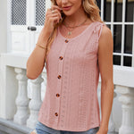 Eyelet Round Neck Wide Strap Tank
