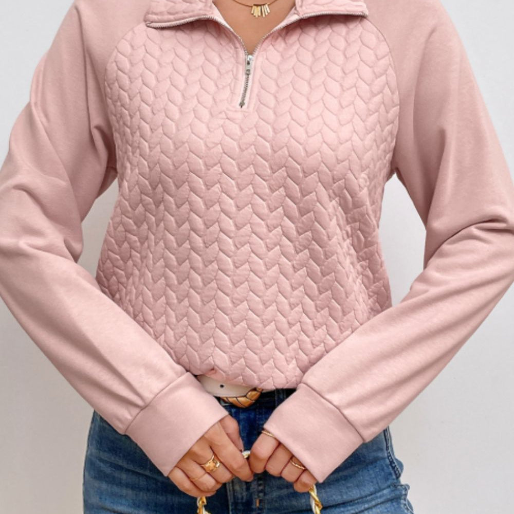 Textured Quarter Zip Long Sleeve Sweatshirt
