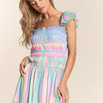 J.NNA Rainbow Smocked Mini Mesh Dress
