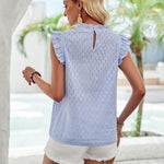 Eyelet Ruffle Trim Cap Sleeve Tank
