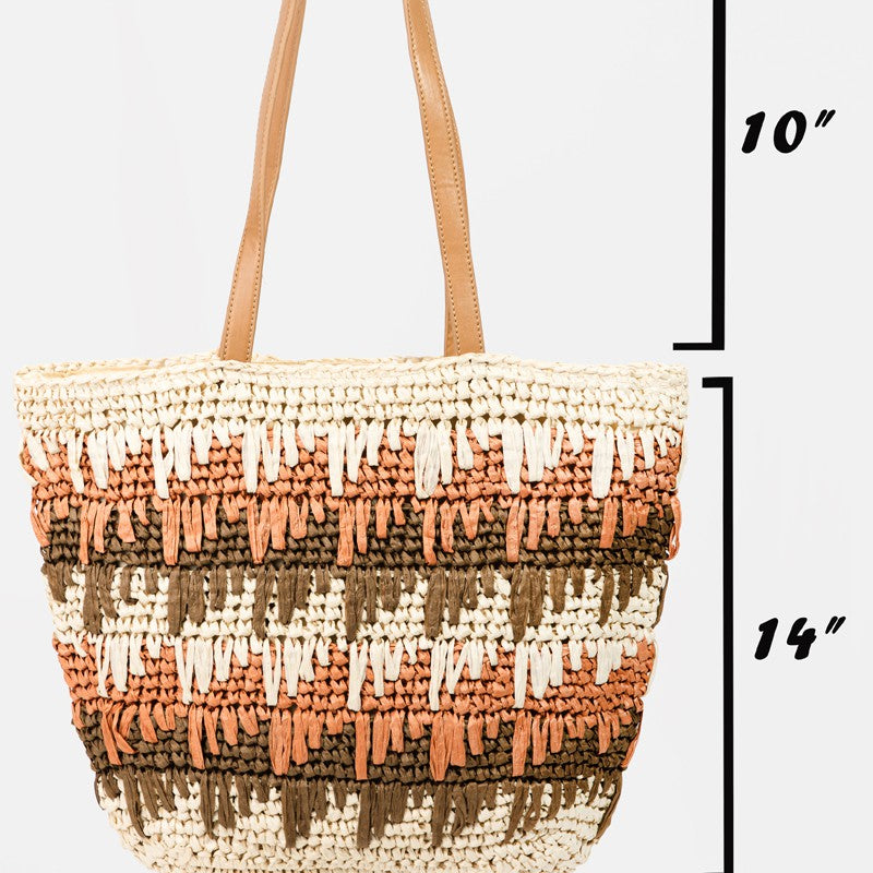 Fame Straw Braided Striped Tote Bag
