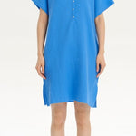 Slit Notched Short Sleeve Mini Dress
